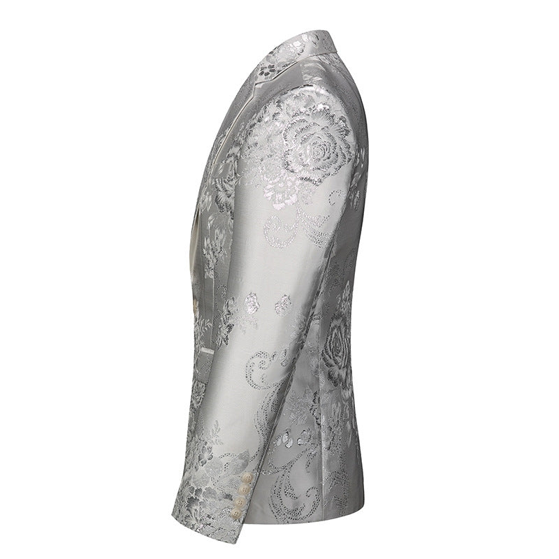 Tailored Fit Notched Lapel Single Breasted One-button Printed Men's Elegant Jacket