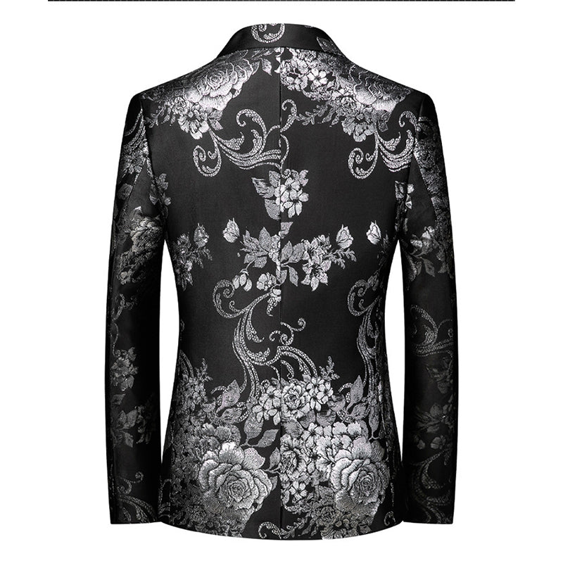Tailored Fit Notched Lapel Single Breasted One-button Printed Men's Elegant Jacket