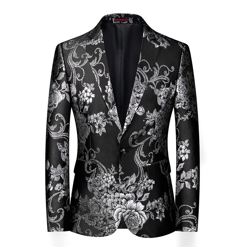 Tailored Fit Notched Lapel Single Breasted One-button Printed Men's Elegant Jacket