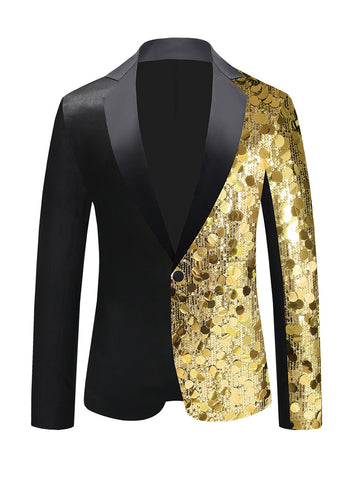 Tailored Fit Notched Lapel Single Breasted One-Button Men's Party Jacket with Sequins