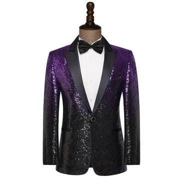 Tailored Fit Peaked Lapel Single Breasted One-Button Sequin Men's Party Jacket
