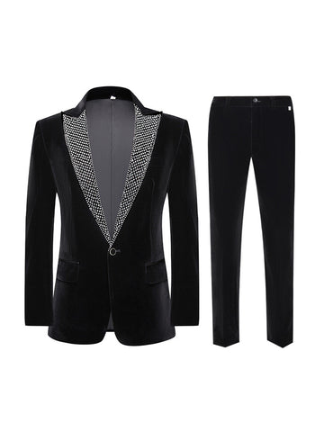 Tailored Fit Peaked Lapel Single Breasted One-Button 2 Pieces Men's Party Suits with Rhinestones