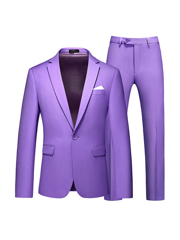 Tailored Fit Notched Lapel Single Breasted One-Button 2 Piece Men's Party Suits