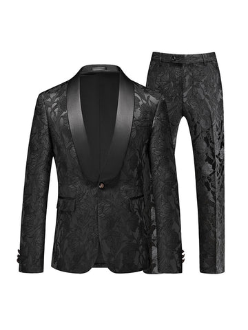 Tailored Fit Shawl Lapel Single Breasted One-Button Jacquard 2 Piece Men's Party Suits