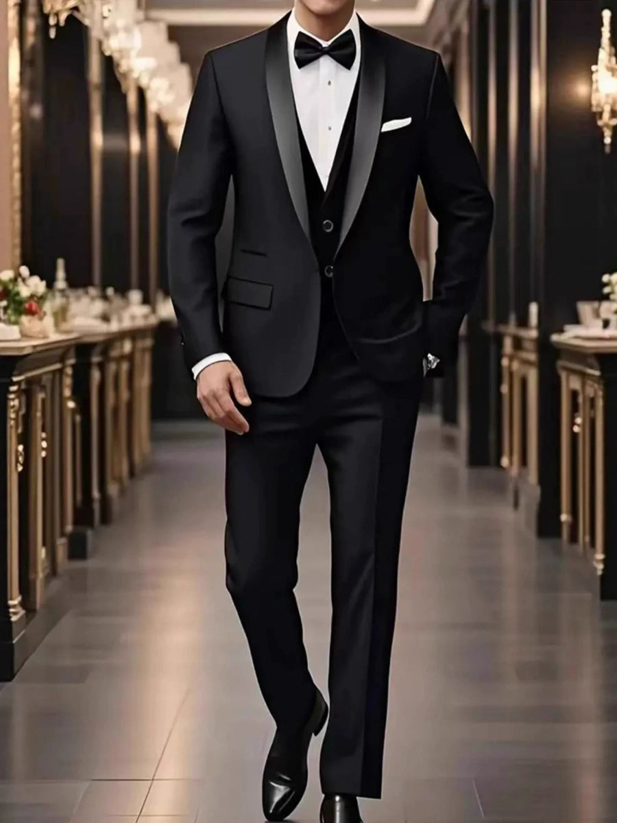 Tailored Fit Shawl Lape Single Breasted One-button 3 Pieces Solid Colored Men's Wedding Suits