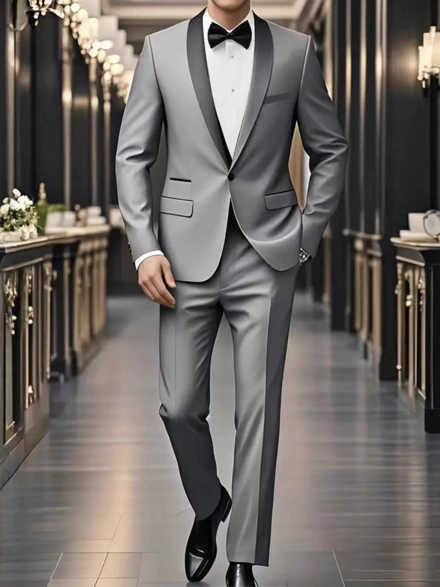 Tailored Fit Shawl Lape Single Breasted One-button 3 Pieces Solid Colored Men's Wedding Suits