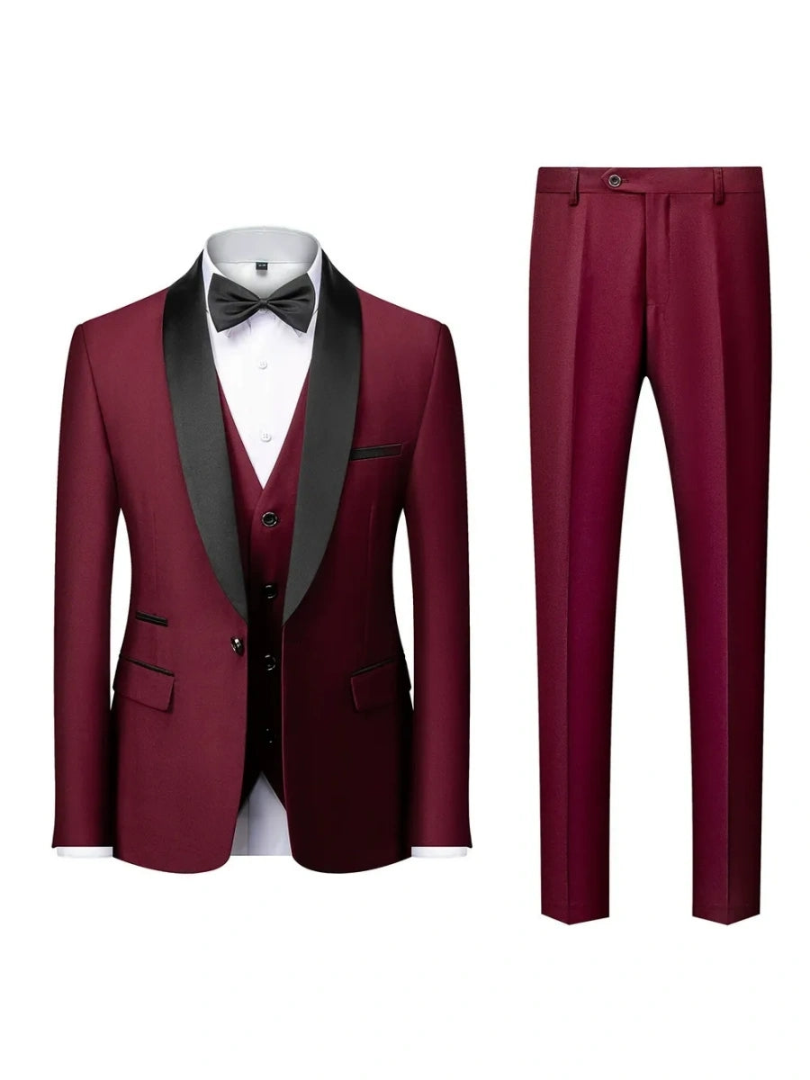 Tailored Fit Shawl Lape Single Breasted One-button 3 Pieces Solid Colored Men's Wedding Suits