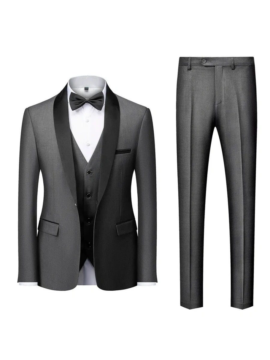 Tailored Fit Shawl Lape Single Breasted One-button 3 Pieces Solid Colored Men's Wedding Suits