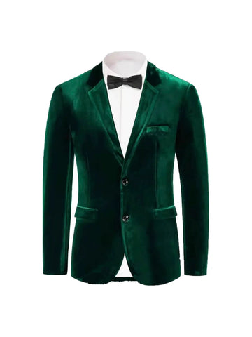 Tailored Fit Notched Lapel Breasted Two-Buttons Velvet Men's Party Jacket