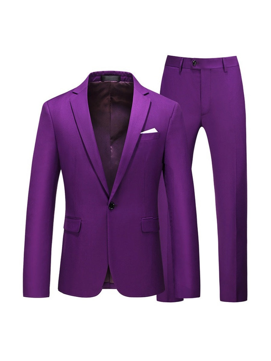 Tailored Fit Notched Lapel Single Breasted One-Button Solid Color 2 Piece Men's Party Suits