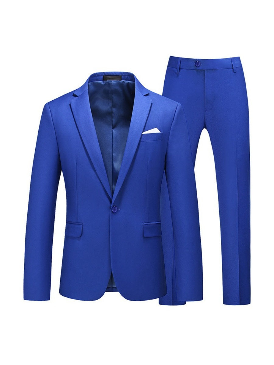 Tailored Fit Notched Lapel Single Breasted One-Button Solid Color 2 Piece Men's Party Suits