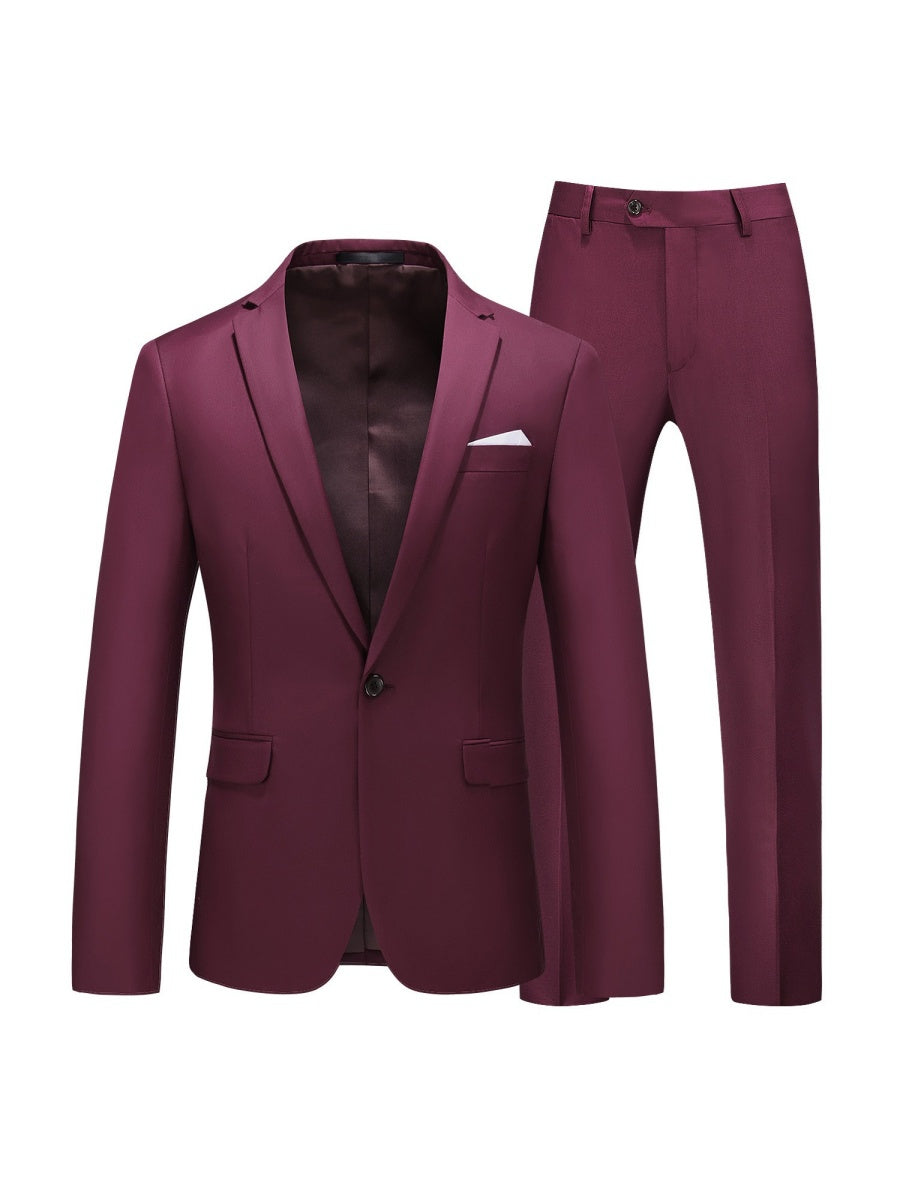 Tailored Fit Notched Lapel Single Breasted One-Button Solid Color 2 Piece Men's Party Suits