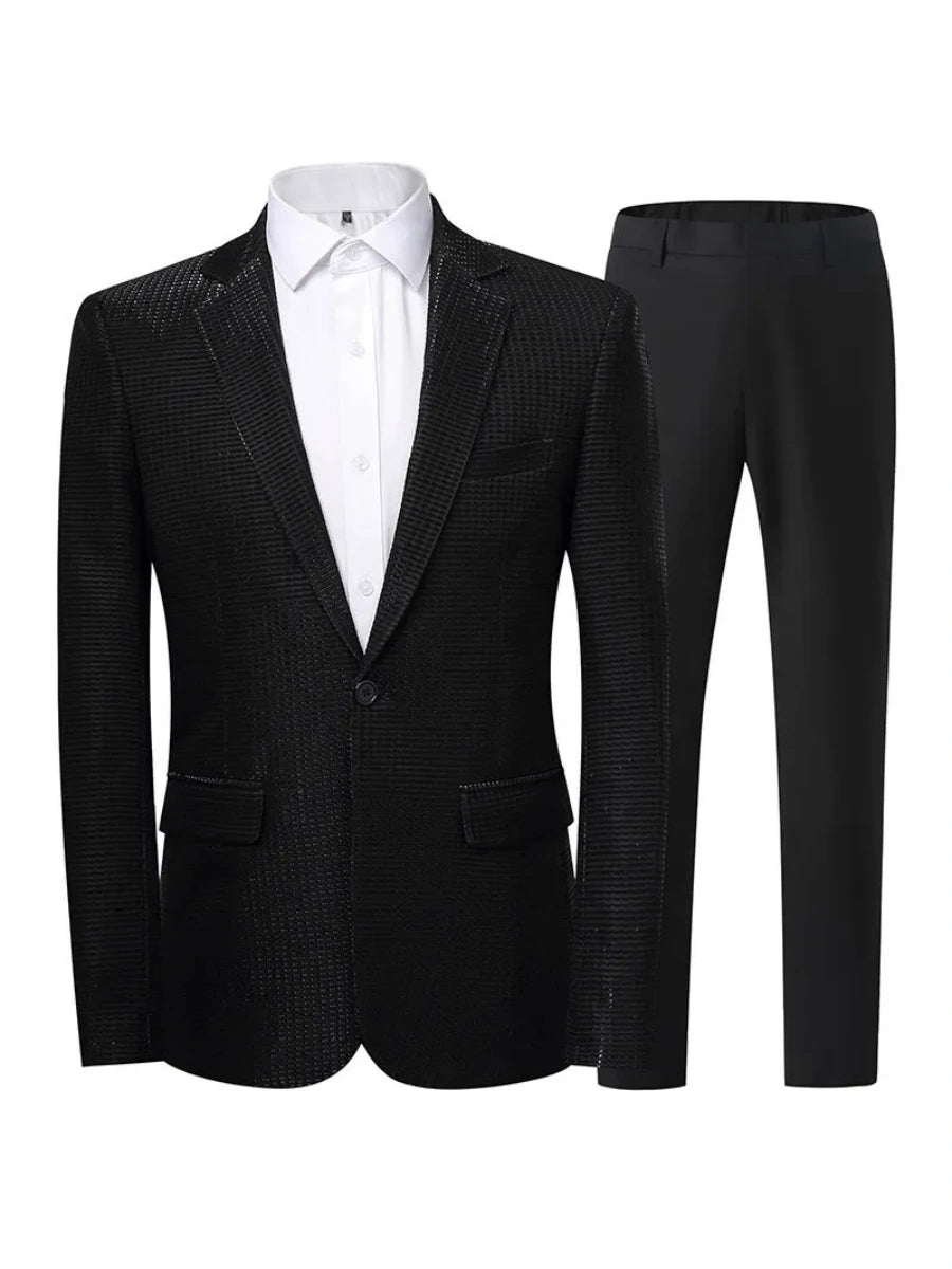Tailored Fit Notched Lapel Single Breasted One-Button Solid Color 2 Piece Men's Party Suits