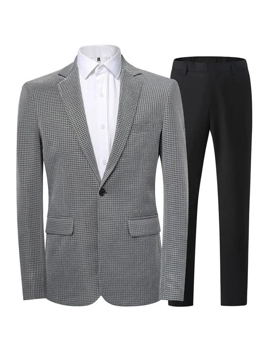 Tailored Fit Notched Lapel Single Breasted One-Button Solid Color 2 Piece Men's Party Suits