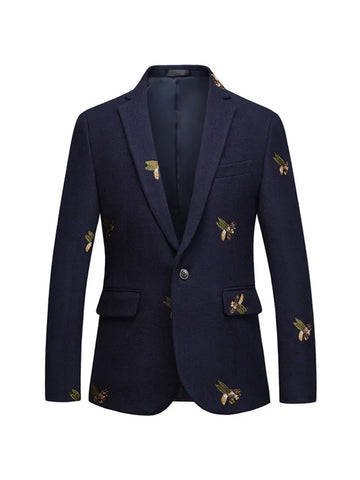 Tailored Fit Notched Lapel Single Breasted One-button Men's Party Jacket With Embroidery