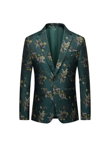 Tailored Fit Notched Lapel Single Breasted One-button Men's Party Jacket With Flower Embroidery