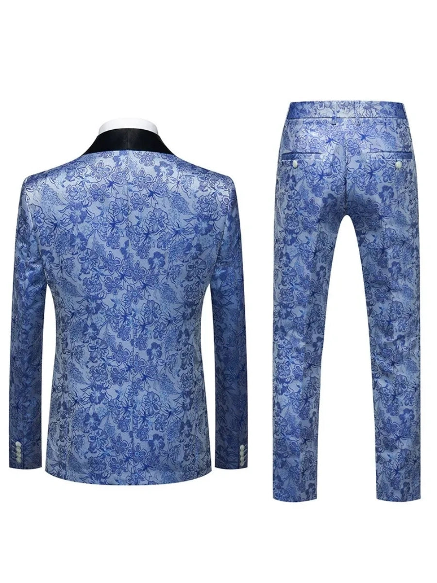 Tailored Fit Single Breasted One-button 2 Pieces Printed Men's Casual Suits