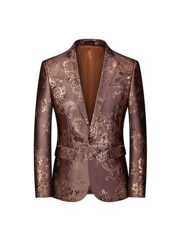 Tailored Fit Notched Lapel Single Breasted One-button Gilded Printed Men's Party Jacket