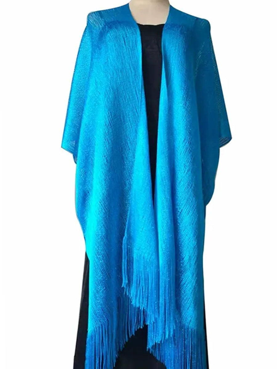 Women's Sparkling Solid Colored Party Scarf Cape with Tassels