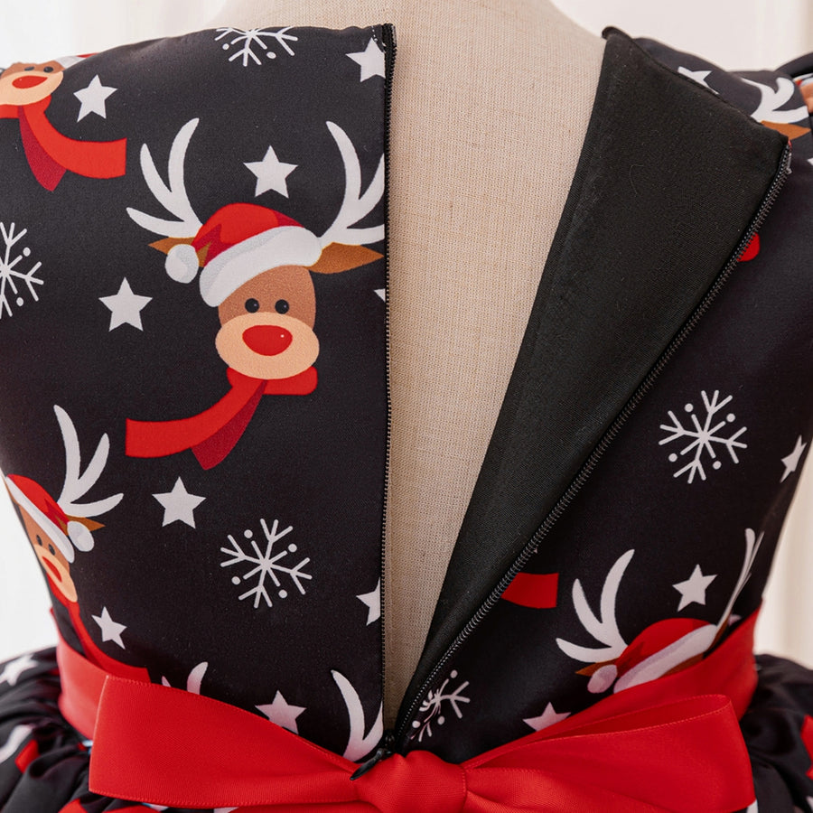 A-Line/Princess Scoop Puff Sleeves Christmas Dresses for Girls