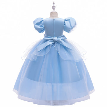 Ball Gown Scoop Puff Sleeves Flower Girl Dresses with Solid Flowers