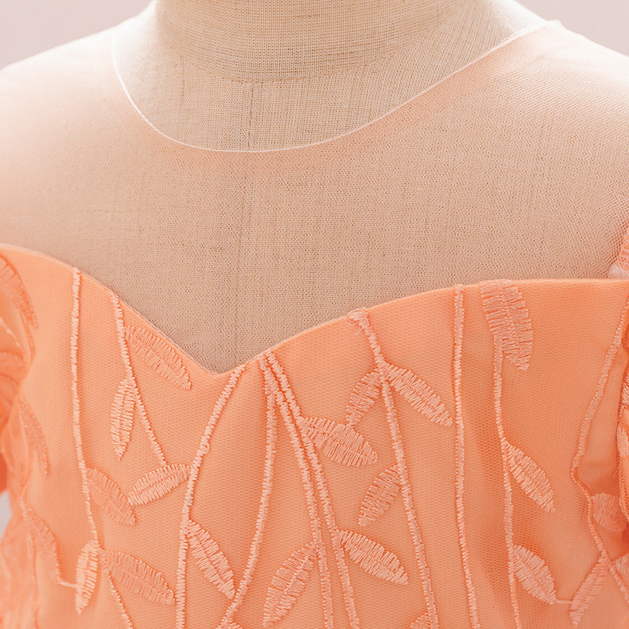 Ball Gown Scoop Puff Sleeves Flower Girl Dresses with Lace