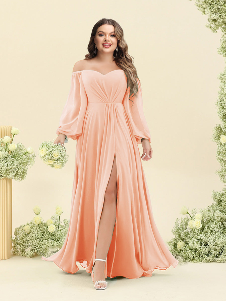 A-Line/Princess Sweetheart Floor-Length Long Plus Size Bridesmaid Dresses with Split Side & Ruffles