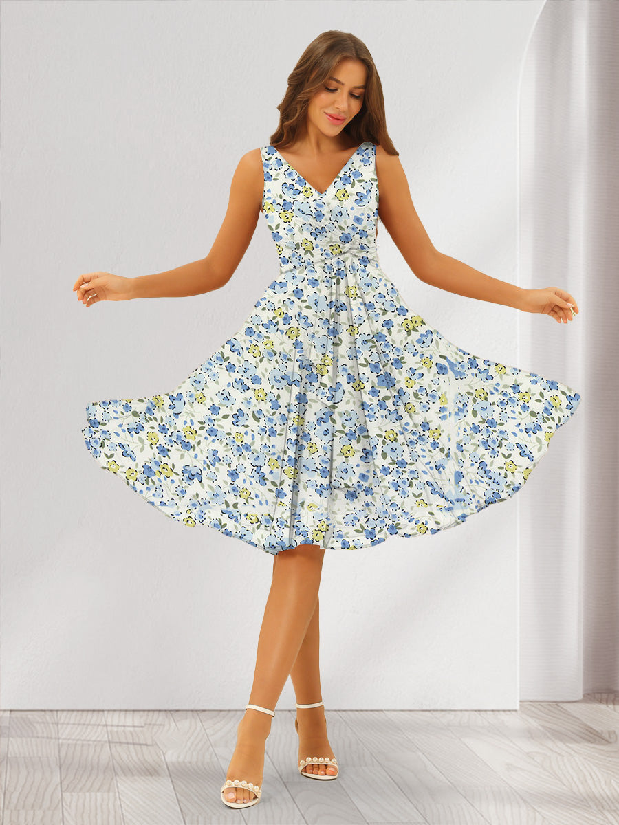 A-Line/Princess V-Neck Sleeveless Ruched Floral Bridesmaid Dresses