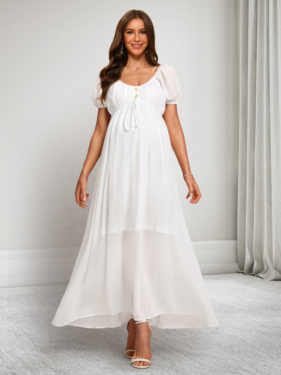 A-Line/Princess Scoop Short Sleeves Ankle-Length Baby Shower Dresses with Sash