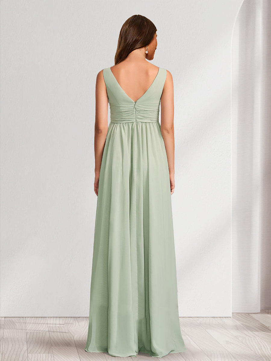 A-Line/Princess V-Neck Ruched Floor-Length Baby Shower Bridesmaid Dresses with Pleats