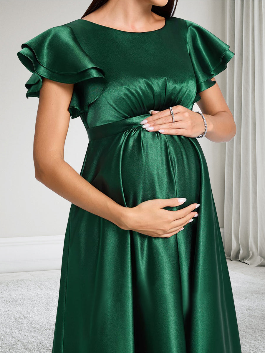 A-Line Crew Neck Floor-Length Baby Shower Bridesmaid Dresses With Ruffles