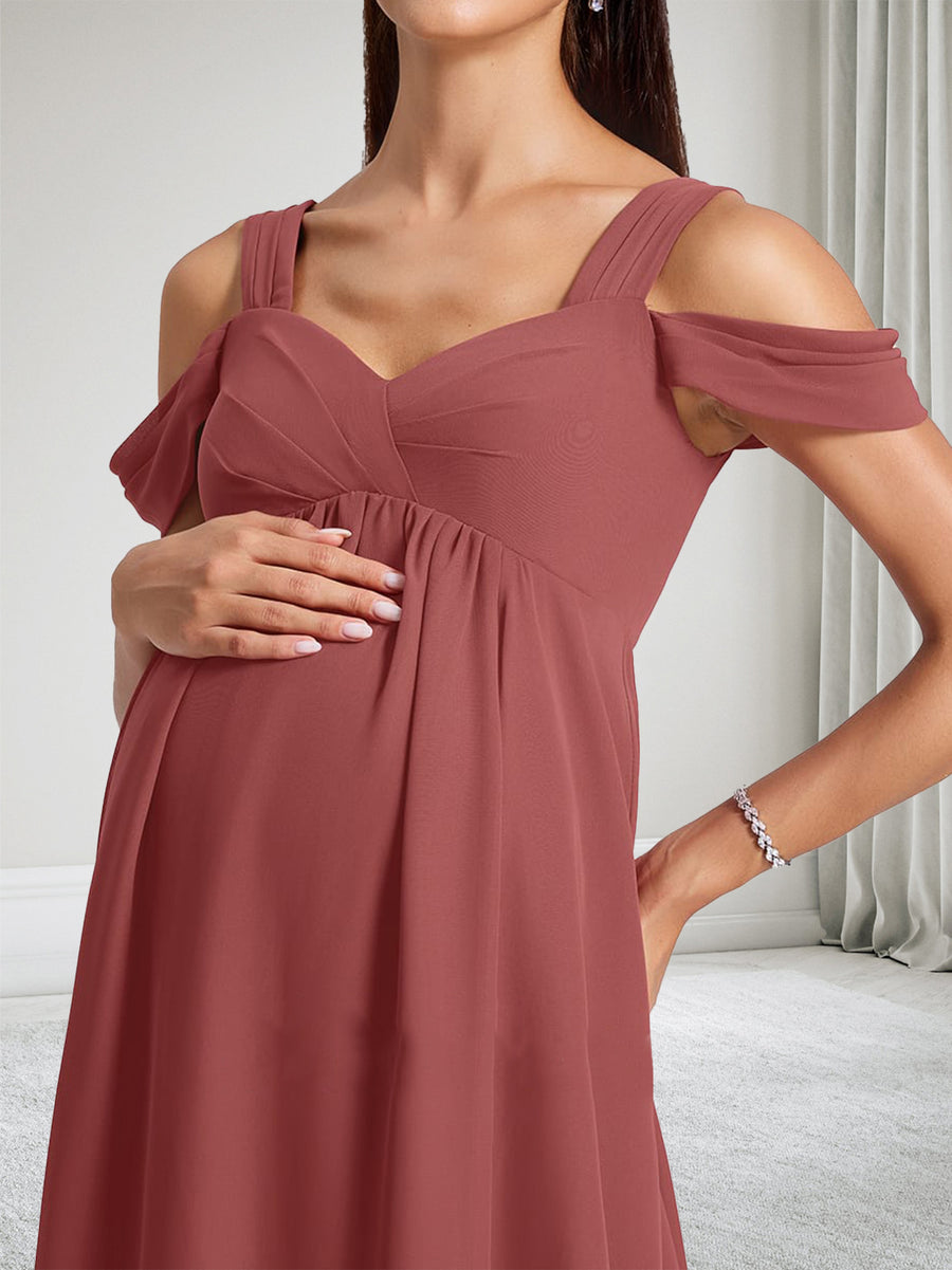 A-Line Cold Shoulder V-Neck Baby Shower Bridesmaid Dresses With Pleated