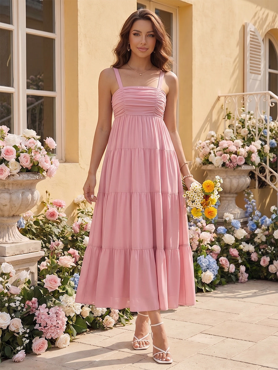 Lavetir A-Line/Princess Square Neck Sleeveless Ankle-Length Maternity Bridesmaid Dresses With Ruffles 2026