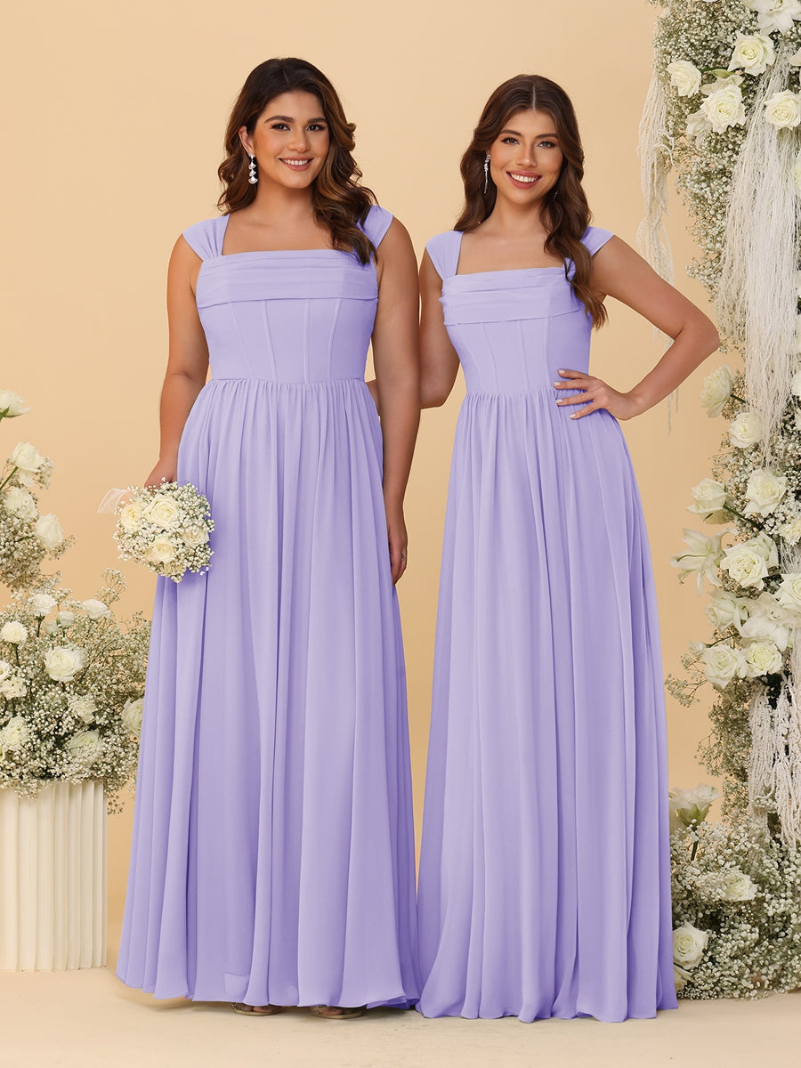 Chiffon A-Line/Princess Square Neck Sleeveless Bridesmaid Dresses with Pleats