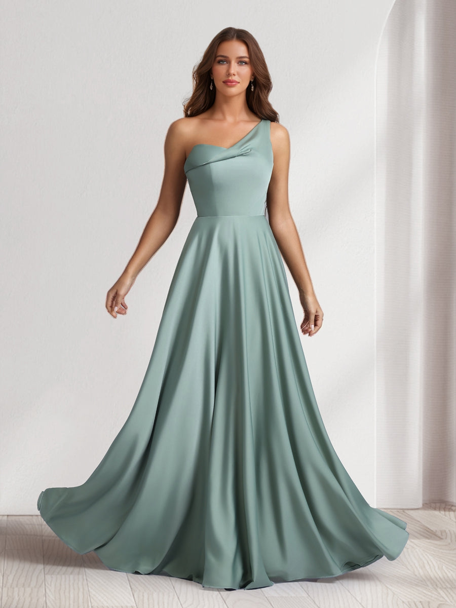 A-Line/Princess One-Shoulder Floor-Length Bridesmaid Dresses With Pockets