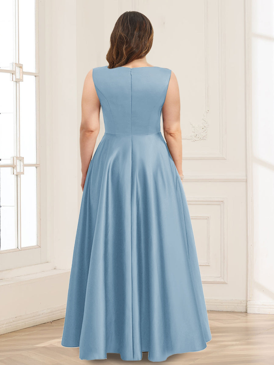 A-Line/Princess V-Neck Sleeveless Plus Size Mother of the Bride Dresses with Bow