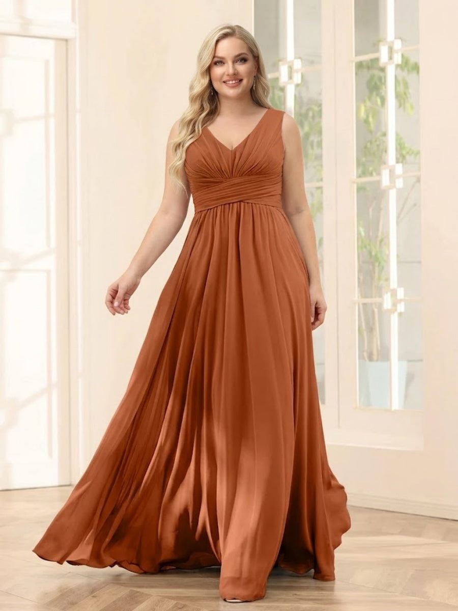 Lavetir Emerald A-Line V-Neck Sleeveless Chiffon Plus Size Bridesmaid Dresses With Pockets 2026