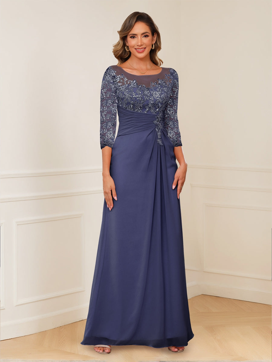 stormy blue mother of the bride dress Stormy Illusion Neck Beading Long Mother of the Bride/Groom Dress   FancyVestido