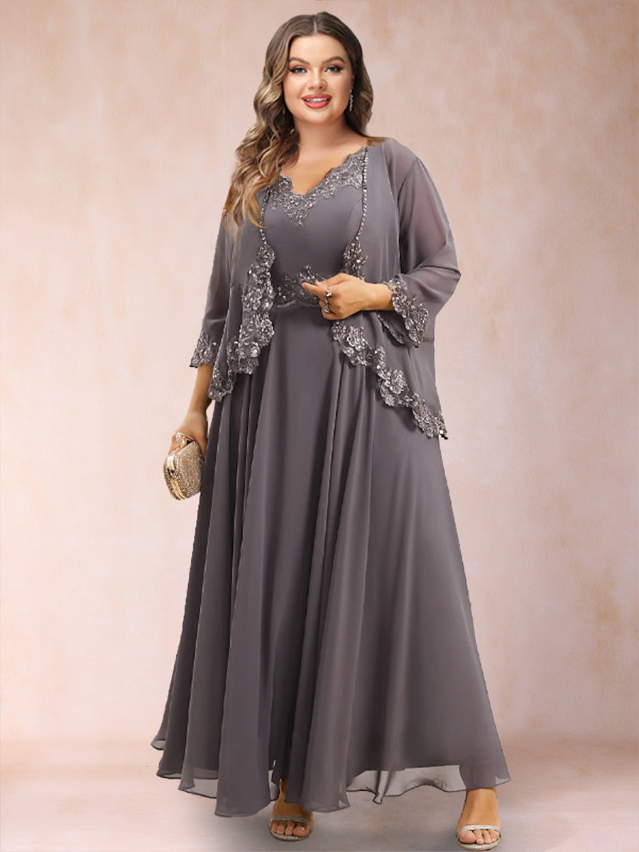 Chiffon 3/4 Sleeves Mother's Cardigan With Beading Appliques Lace