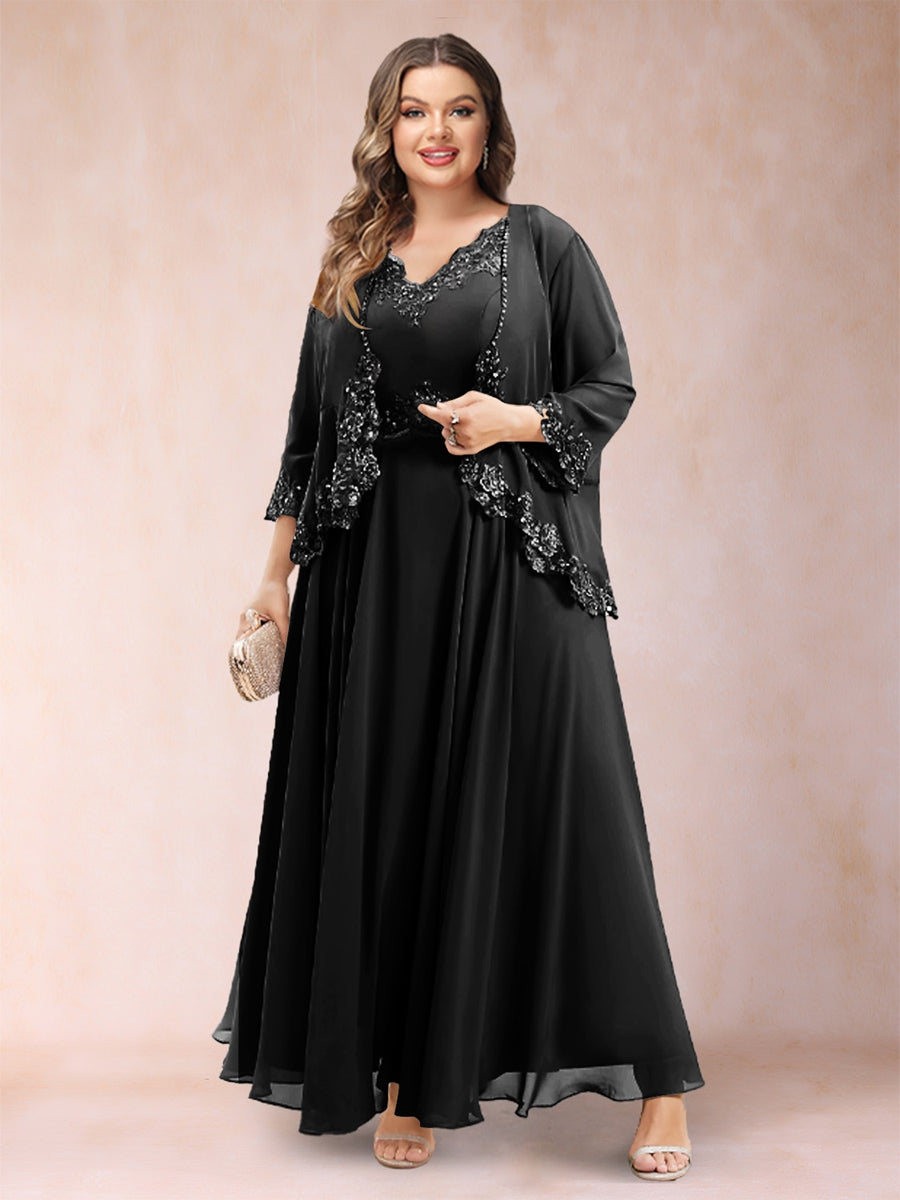 Chiffon 3/4 Sleeves Mother's Cardigan With Beading Appliques Lace
