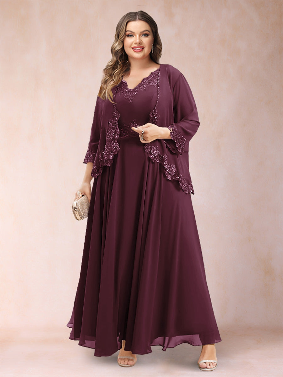 Chiffon 3/4 Sleeves Mother's Cardigan With Beading Appliques Lace