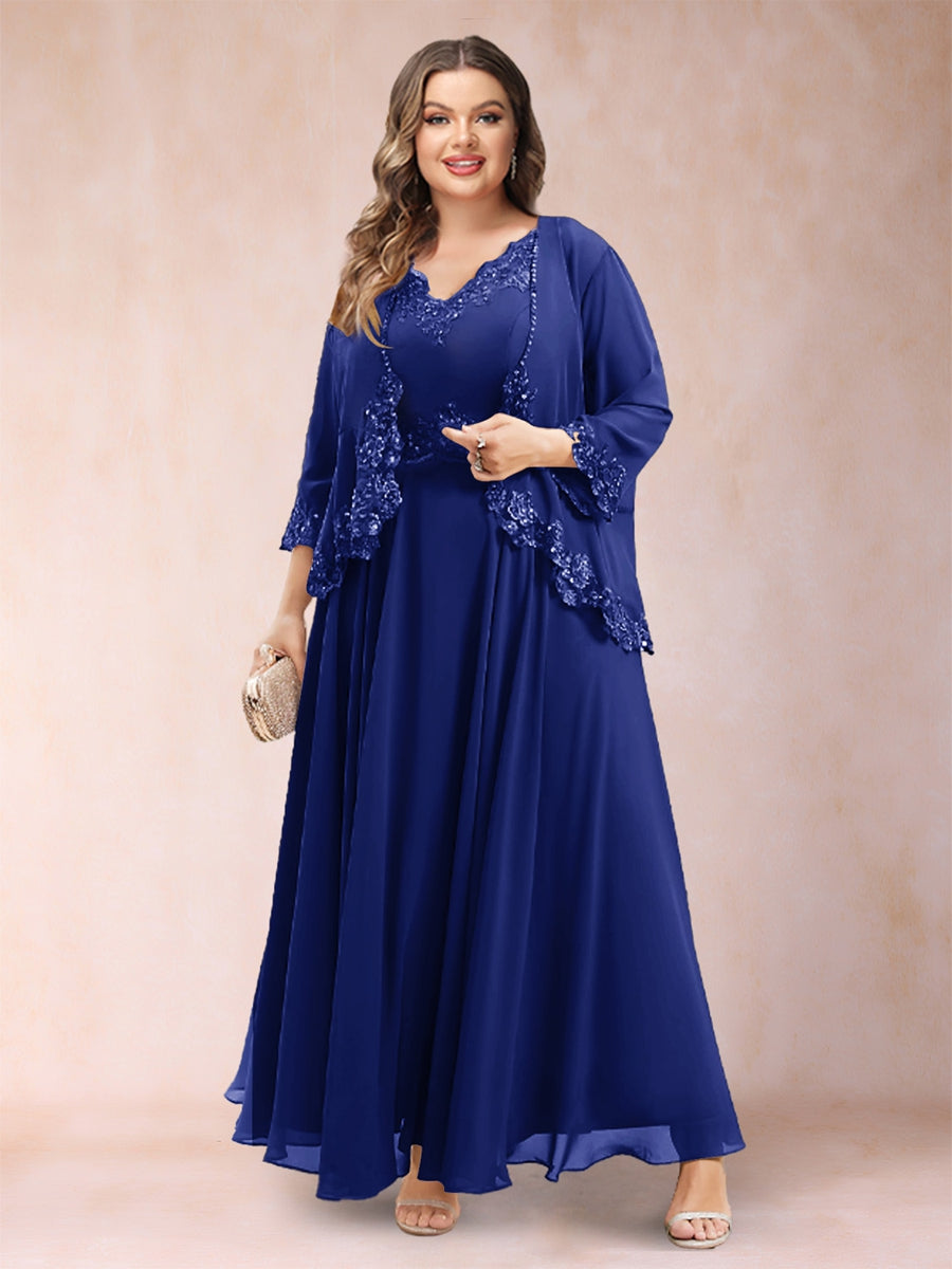 Chiffon 3/4 Sleeves Mother's Cardigan With Beading Appliques Lace