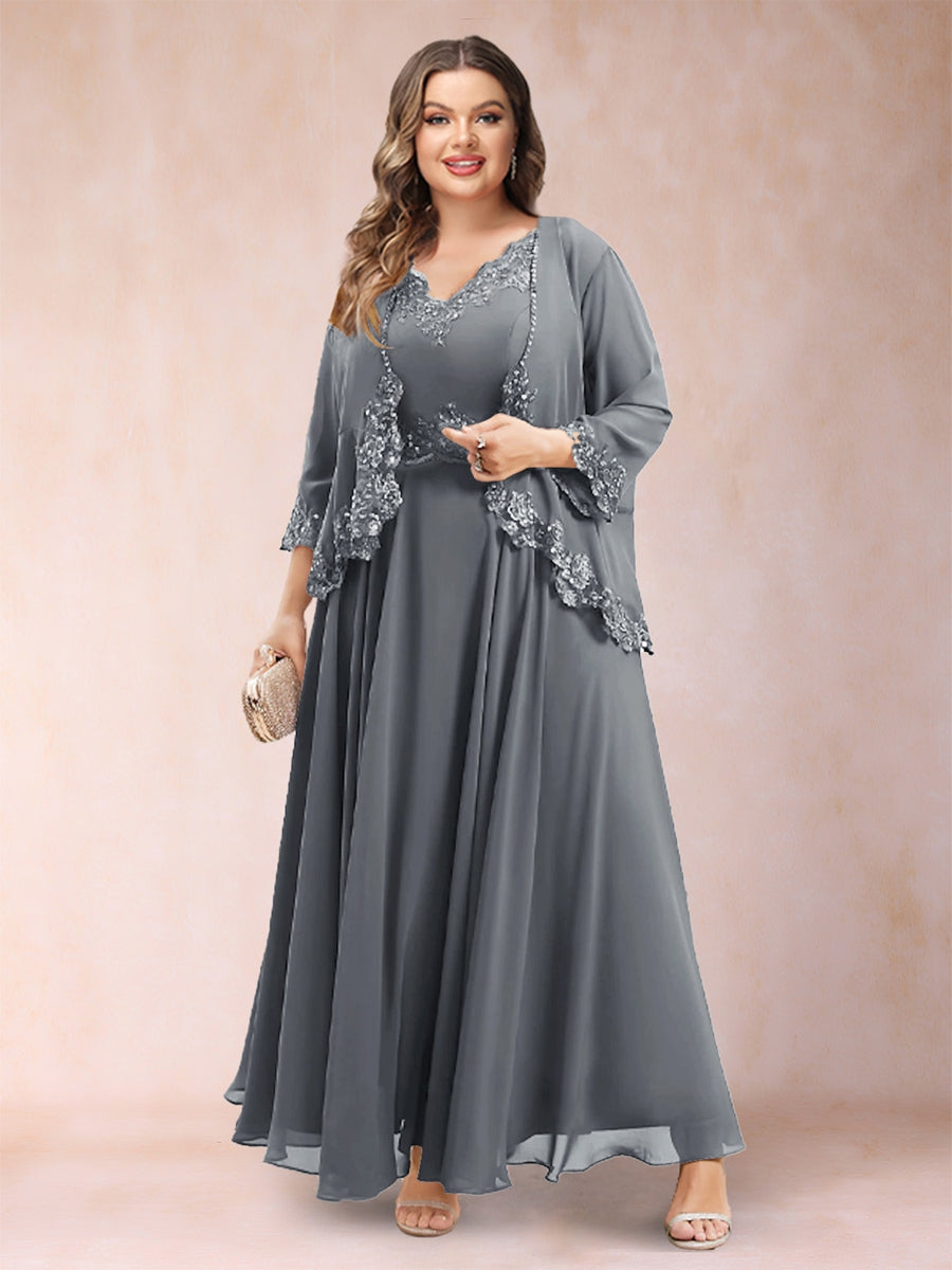 Chiffon 3/4 Sleeves Mother's Cardigan With Beading Appliques Lace