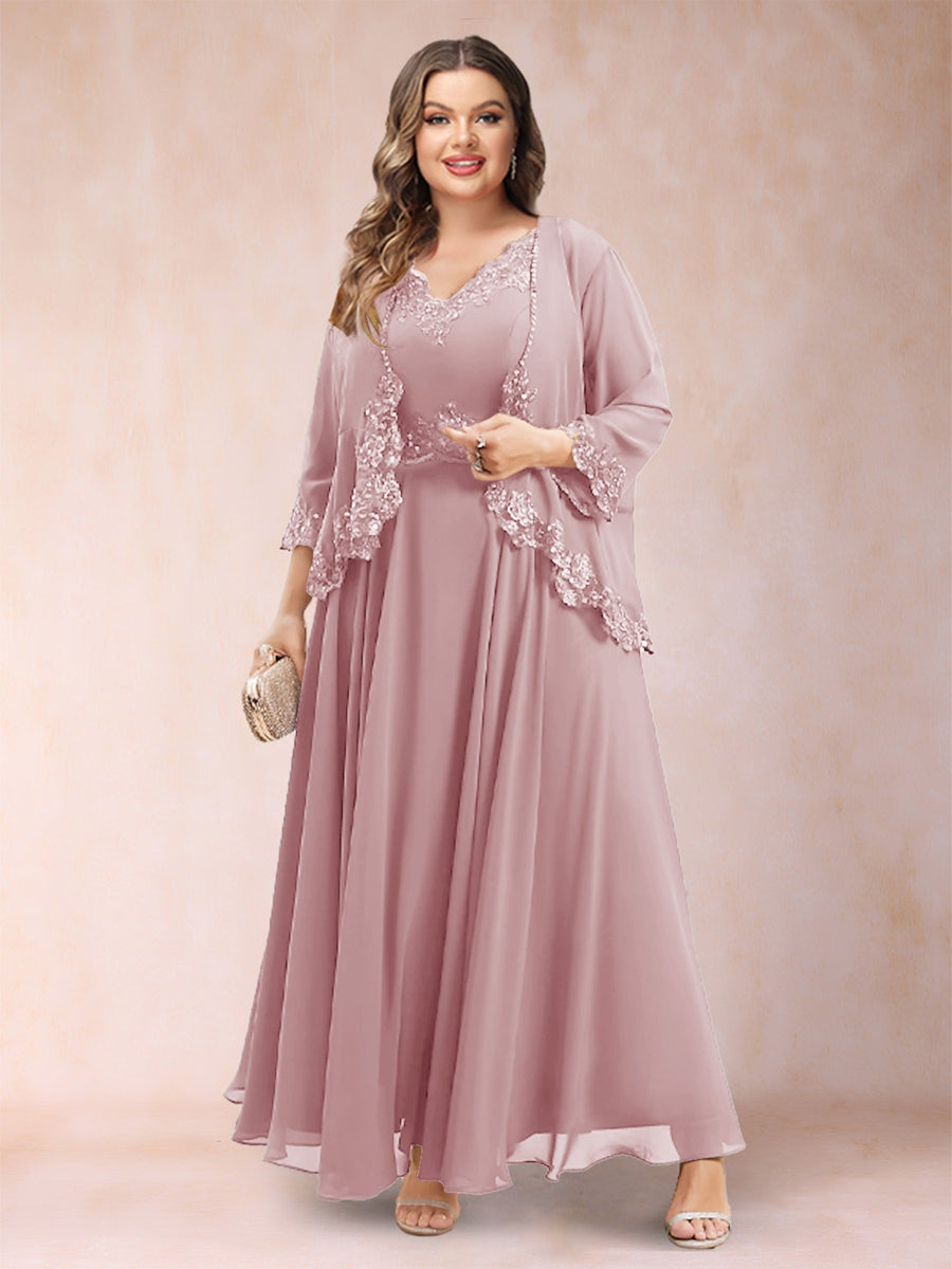 Chiffon 3/4 Sleeves Mother's Cardigan With Beading Appliques Lace