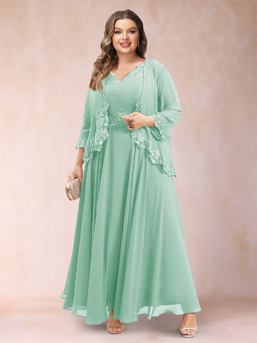 Chiffon 3/4 Sleeves Mother's Cardigan With Beading Appliques Lace
