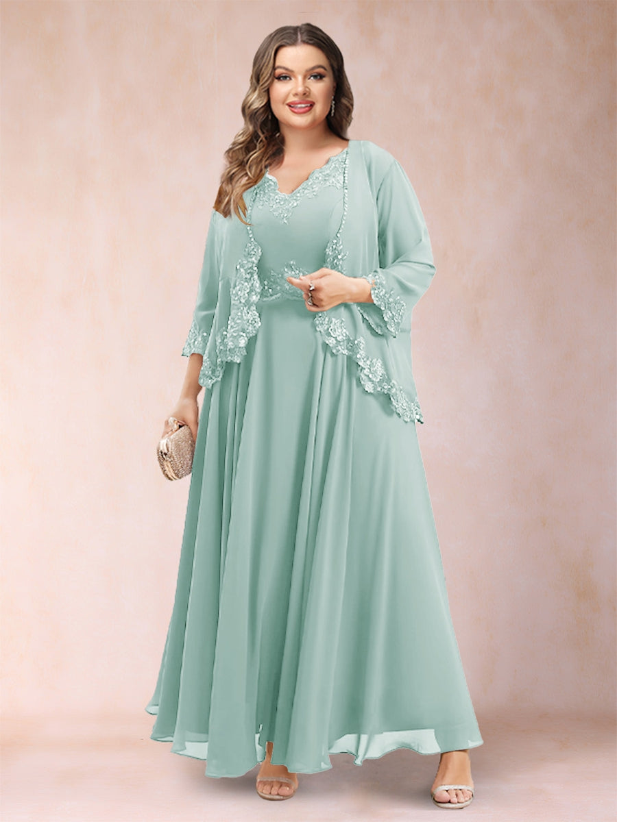 Chiffon 3/4 Sleeves Mother's Cardigan With Beading Appliques Lace