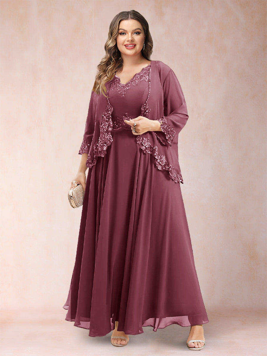 Chiffon 3/4 Sleeves Mother's Cardigan With Beading Appliques Lace