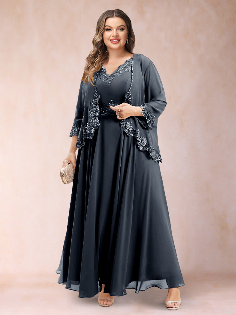 Chiffon 3/4 Sleeves Mother's Cardigan With Beading Appliques Lace
