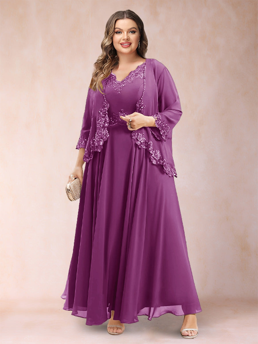 Chiffon 3/4 Sleeves Mother's Cardigan With Beading Appliques Lace