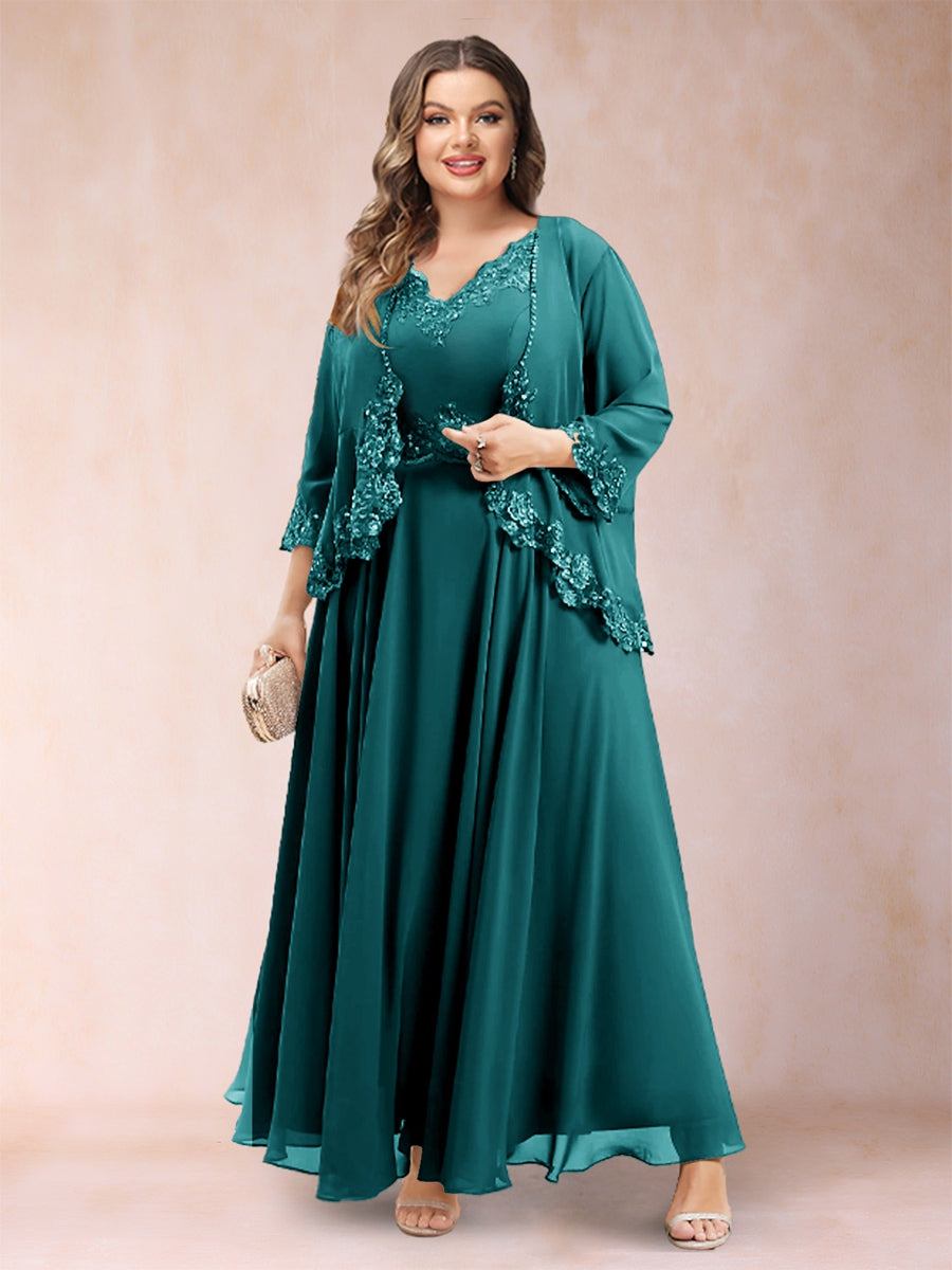 Chiffon 3/4 Sleeves Mother's Cardigan With Beading Appliques Lace
